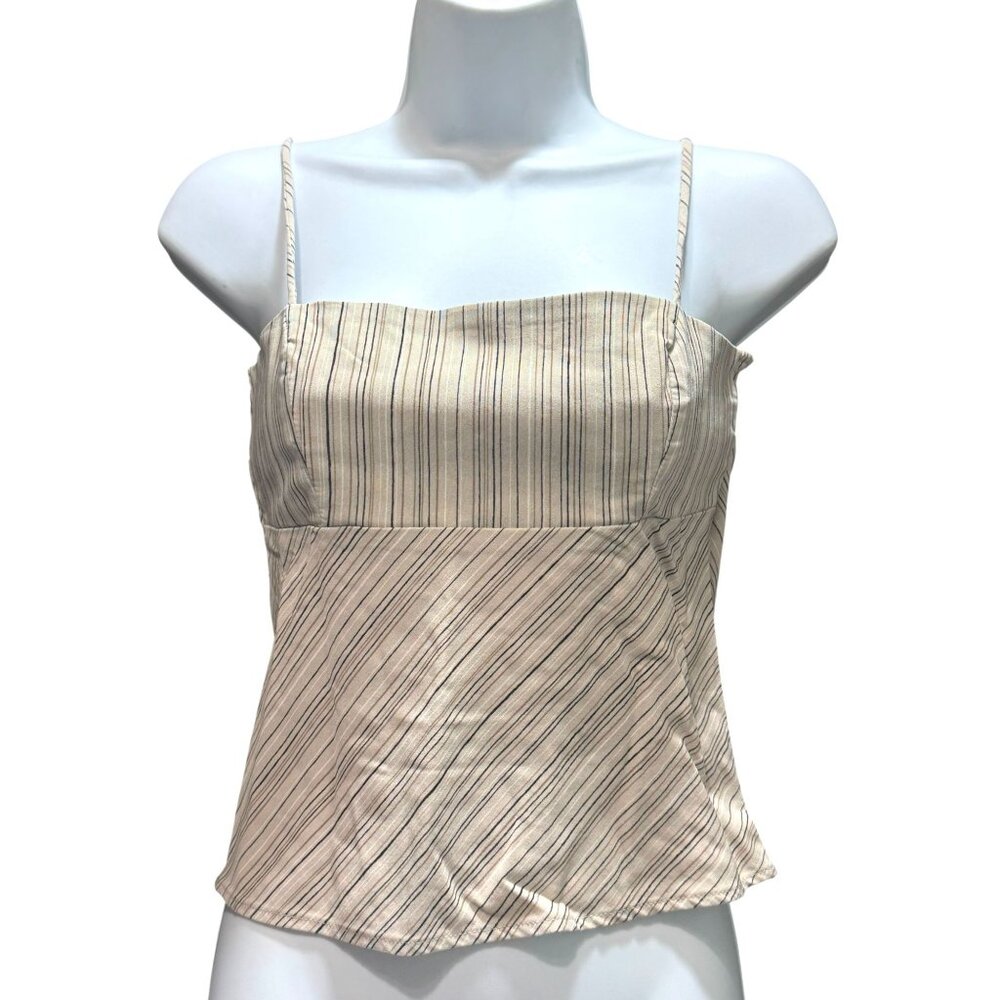 Anne Charles Beige Striped Spaghetti Strap Top Medium